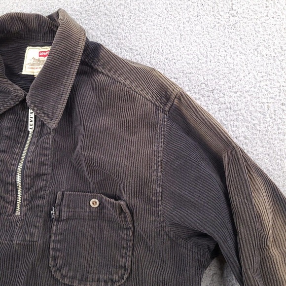 Vintage Levi's Corduroy Shirt Womens Large Black Thick Jacket Grunge 1/4 Zip - Picture 9 of 16